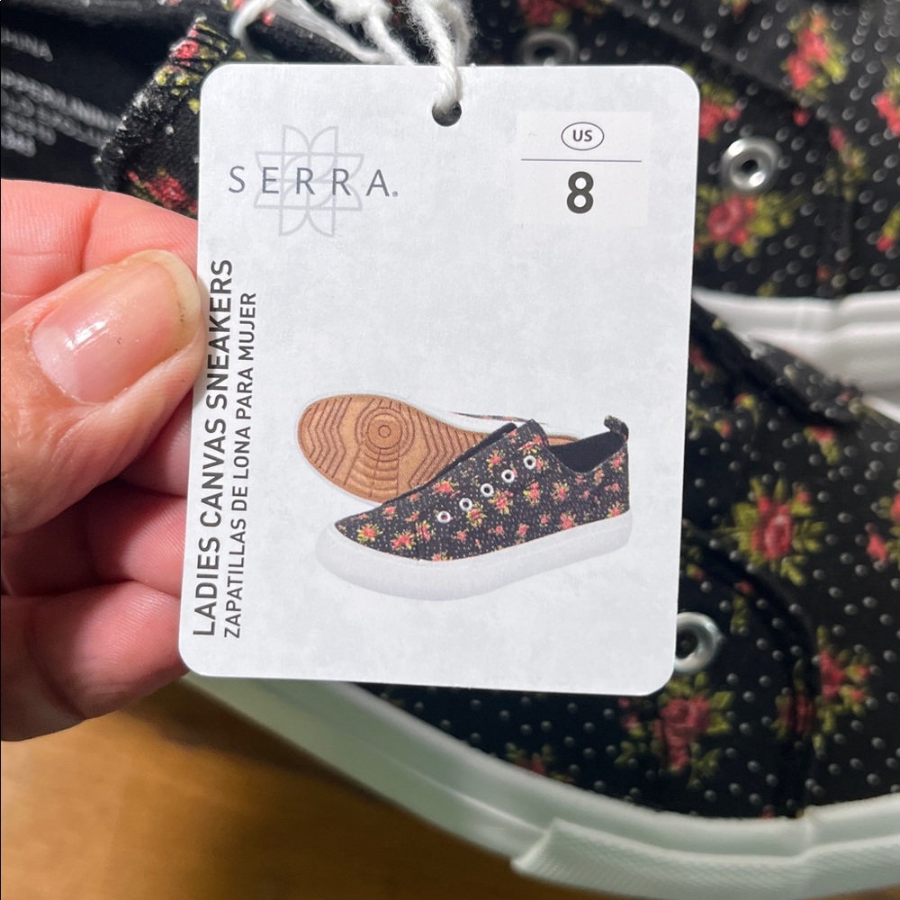 NWT Serra Ladies Canvas Sneakers Black Floral Casual Slip on Shoes Size 8 - Picture 10 of 15